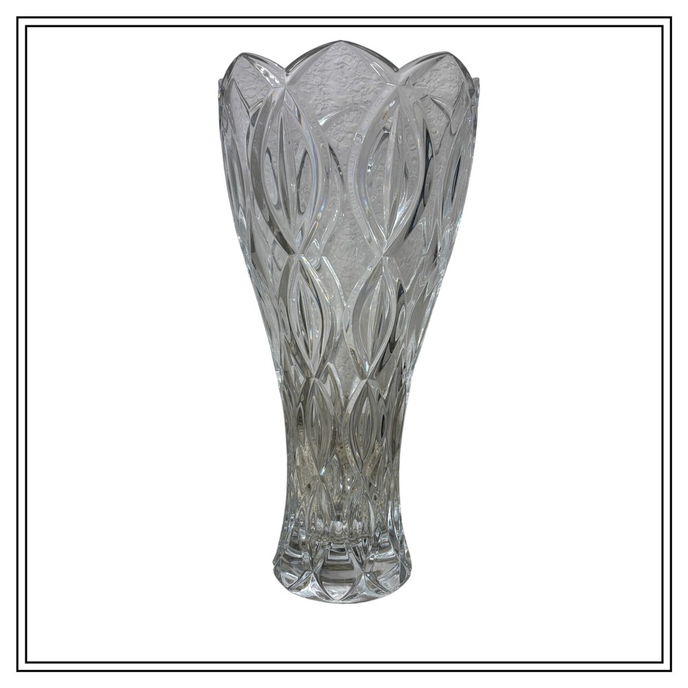Lennox Crystal 14" Scalloped Edge Flower Vase Pattern Statement Piece Home Decor